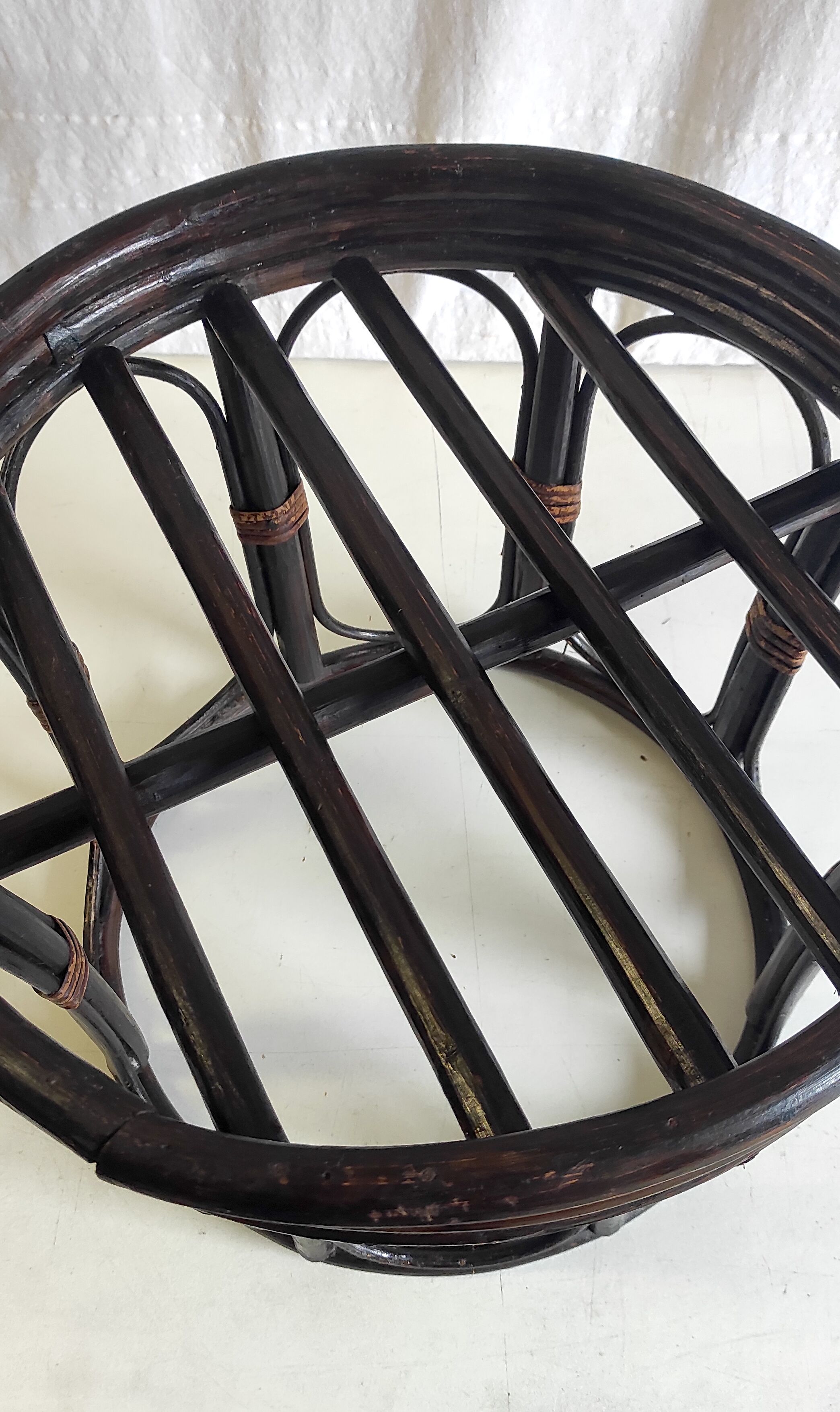 Rattan stool and fabric cushion – 80s/90s