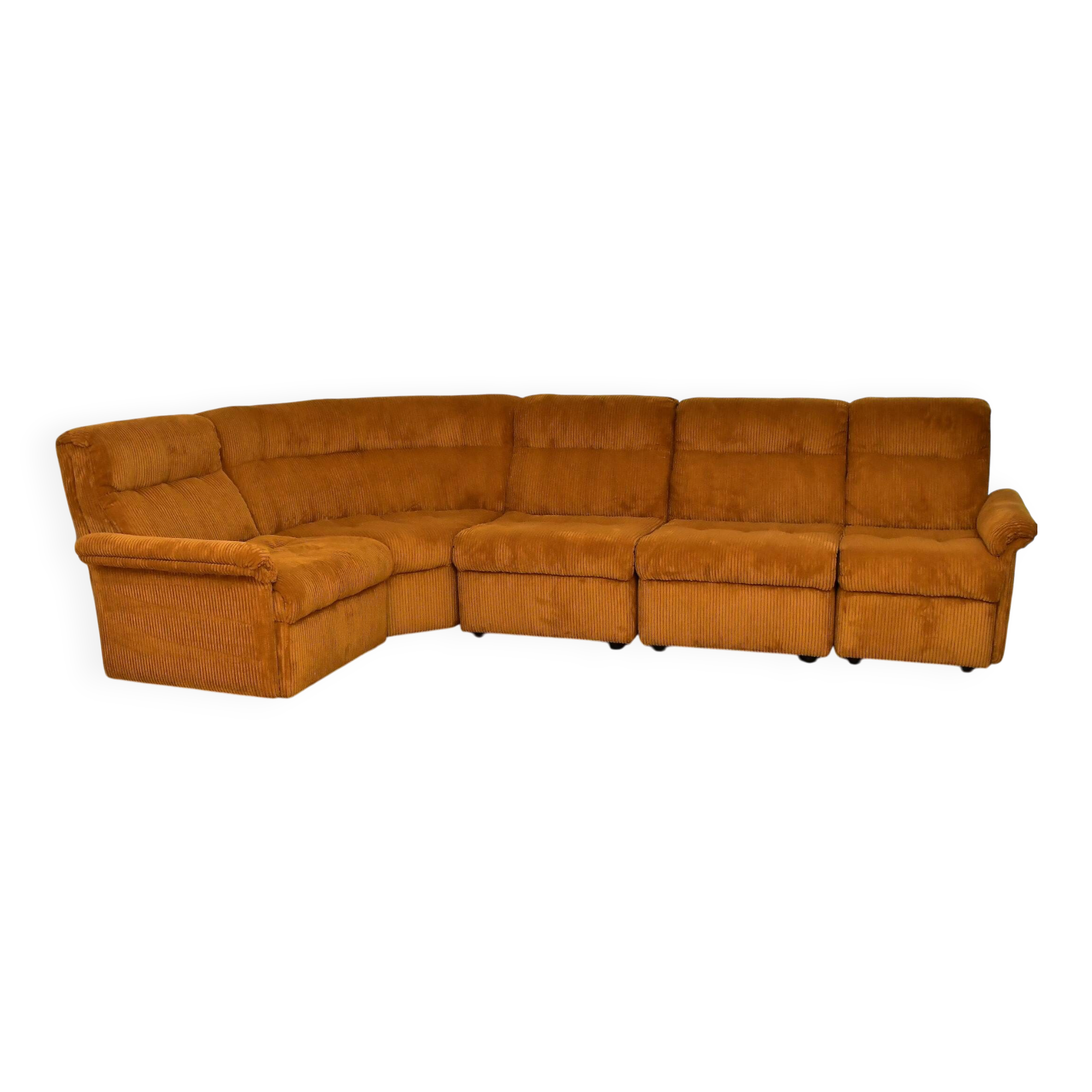 Yellow corduroy modular sofa, 1970s, set of 5