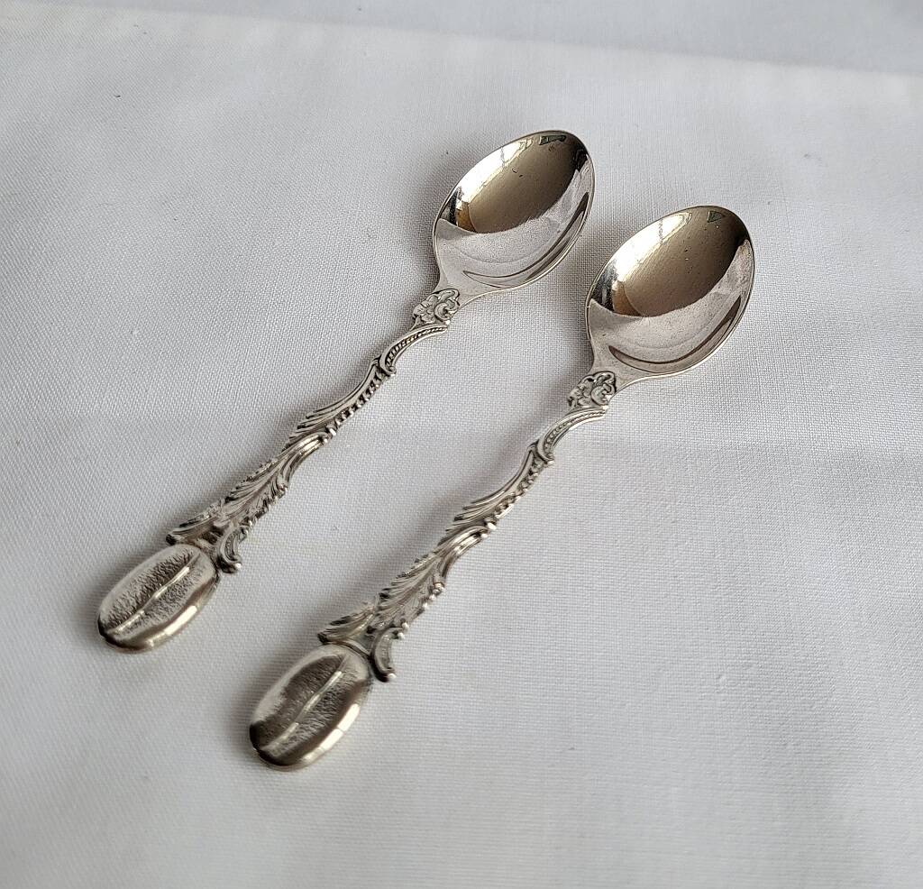 Vintage Silver 833 Coffee Spoon Coffee Bean Pattern Portuguese 2 pcs