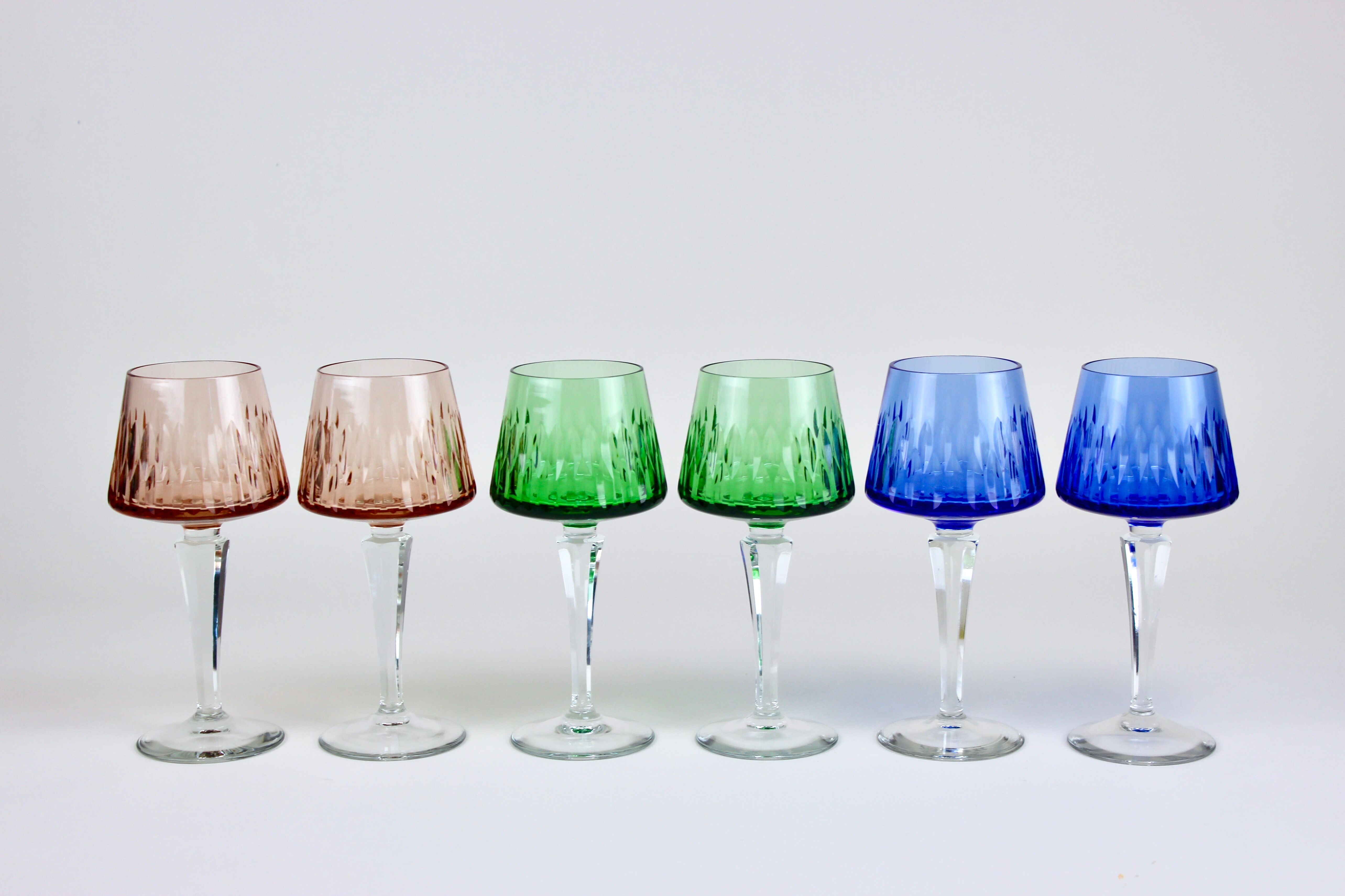 Set of 6 Bohemian crystal wine glasses