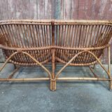 Vintage rattan and bamboo bench