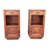 Art Deco oak and marble bedside tables