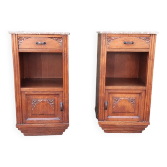 Art Deco oak and marble bedside tables