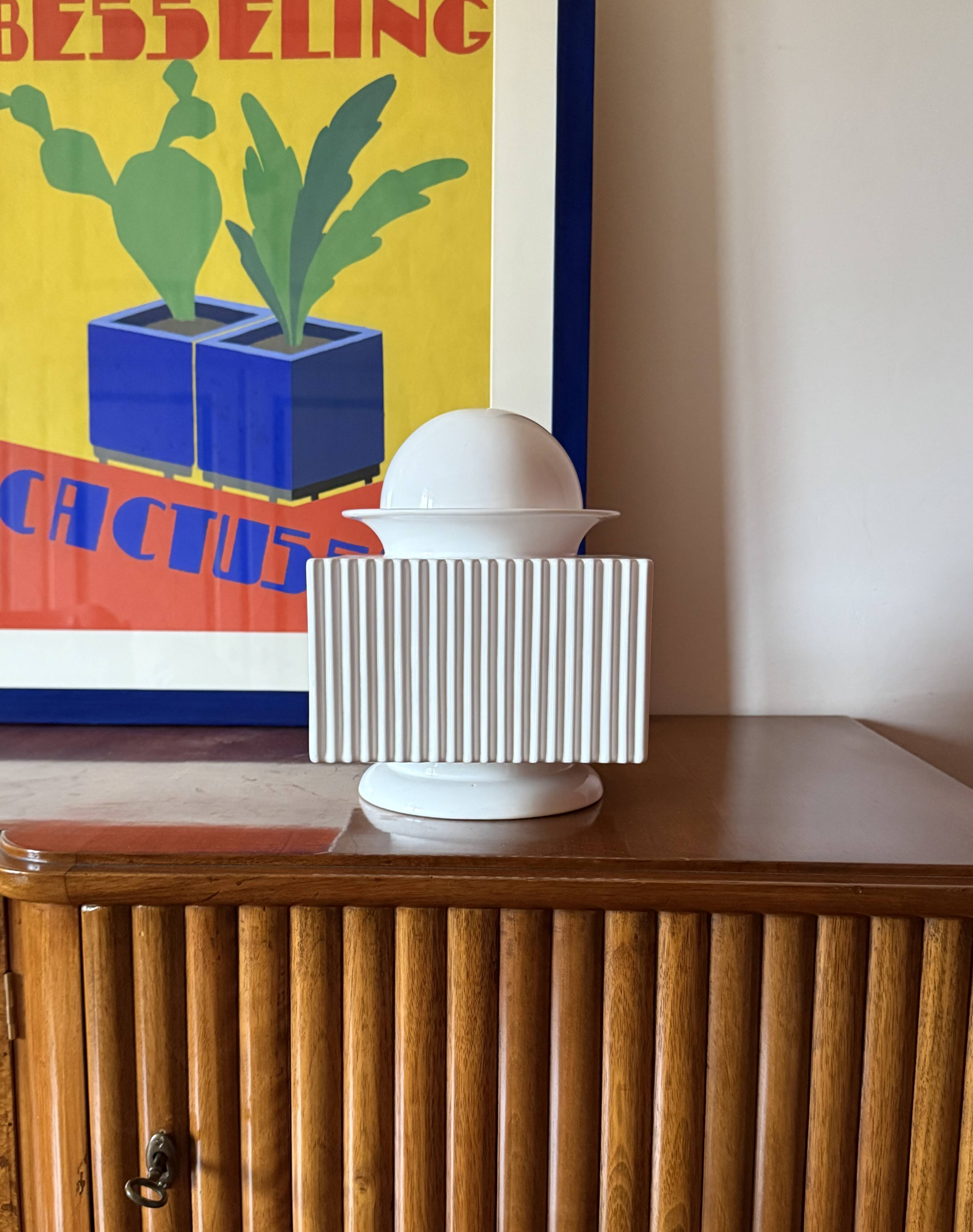 Sergio Asti, postmodern white ceramic vase, Cedit Italy 1970s