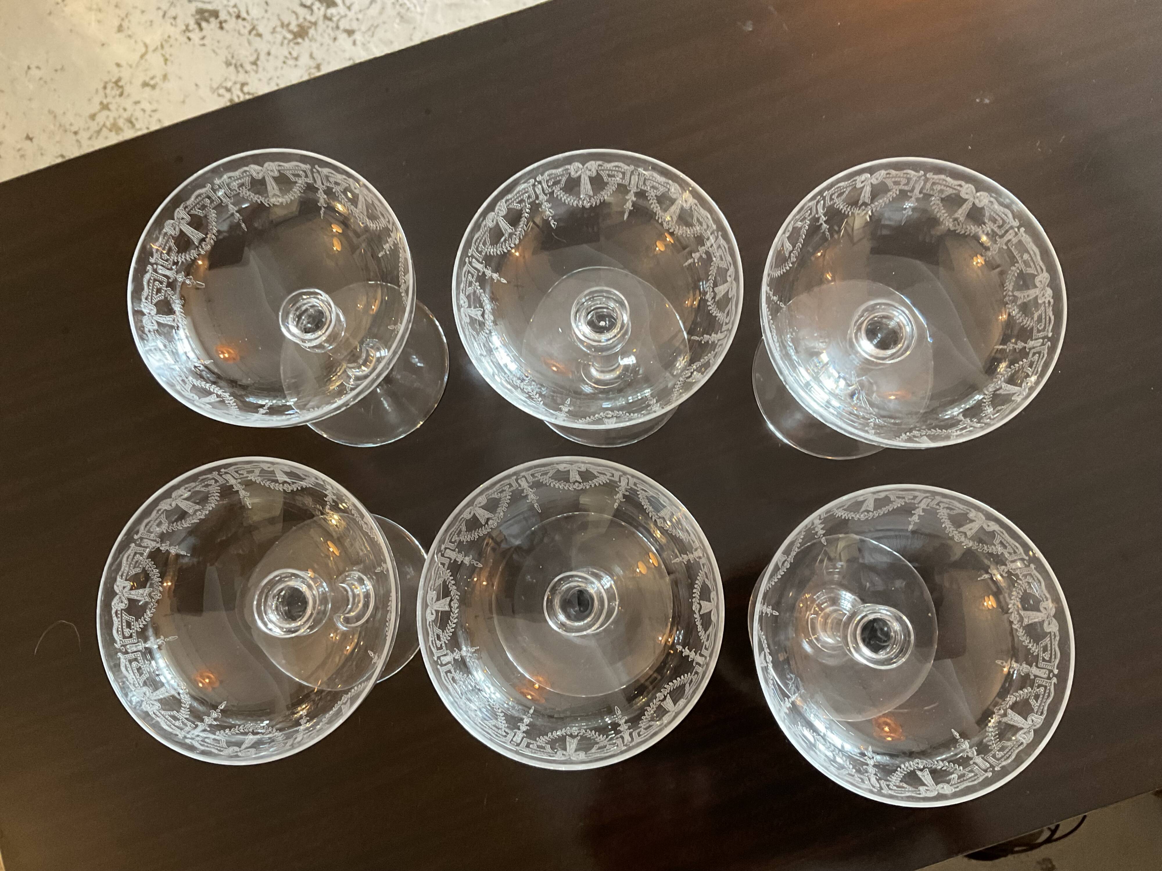 6 champagne glasses. Saint Louis crystal.