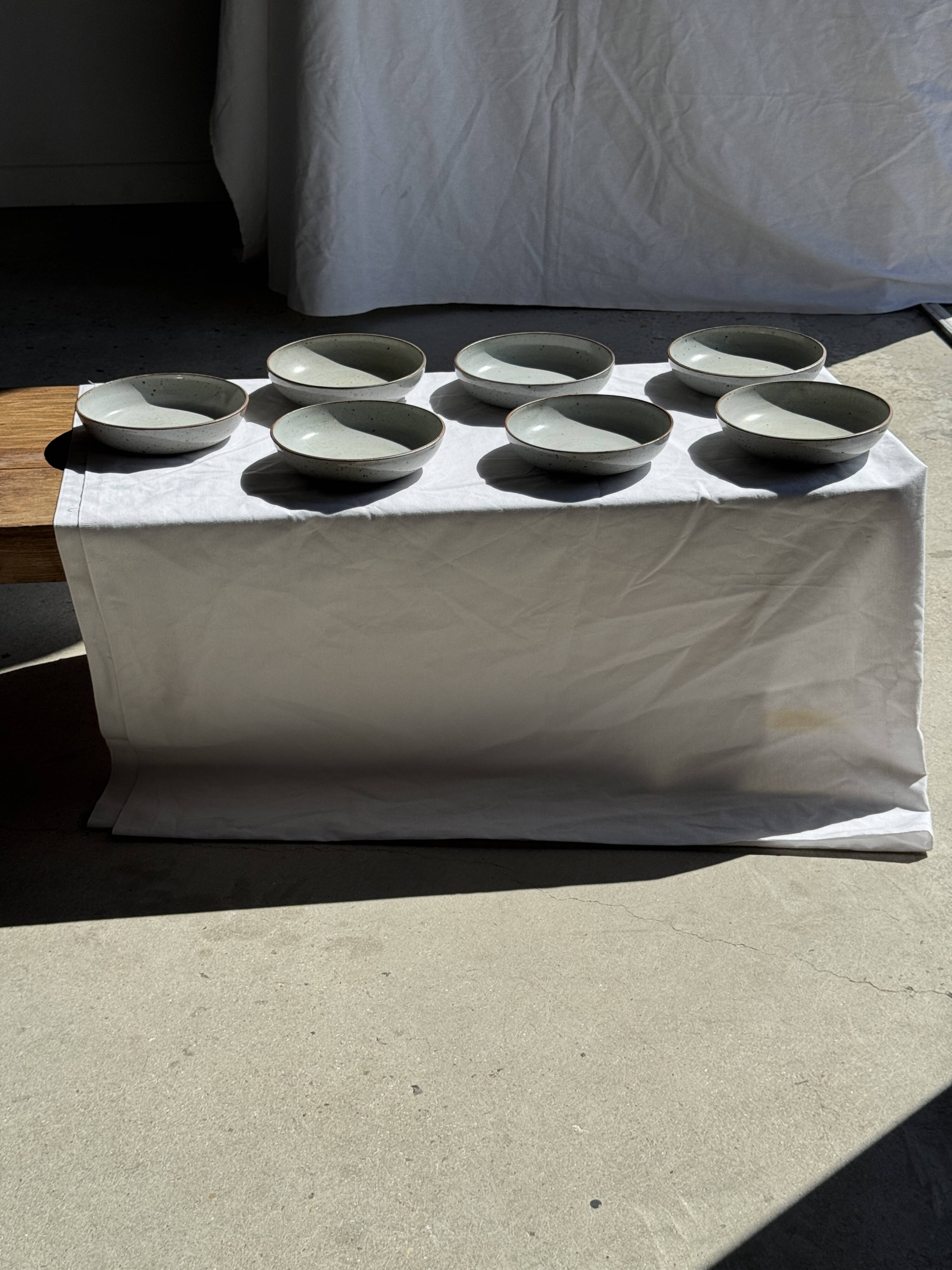 Set of 7 handmade grey glazed ceramic deep plates D18.5 H5.