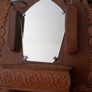 Vintage oak entrance mirror and its brushes - 1940s / 1950s