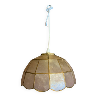 Suspension Ancienne Style Art Deco Nacre & Laiton Années 70 Vintage