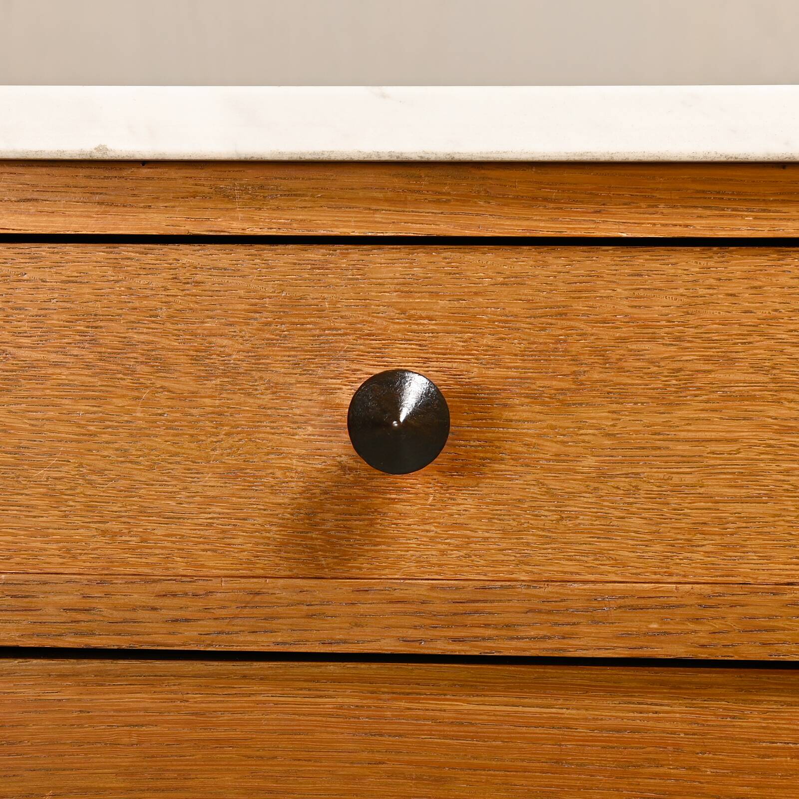 Art Deco Amsterdam School Cabinet Sideboard Oak and Marble, 1930s Netherlan