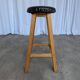 Vintage Wooden Bar Stool: Black Leather Seat, Mid-Century Bistro Style