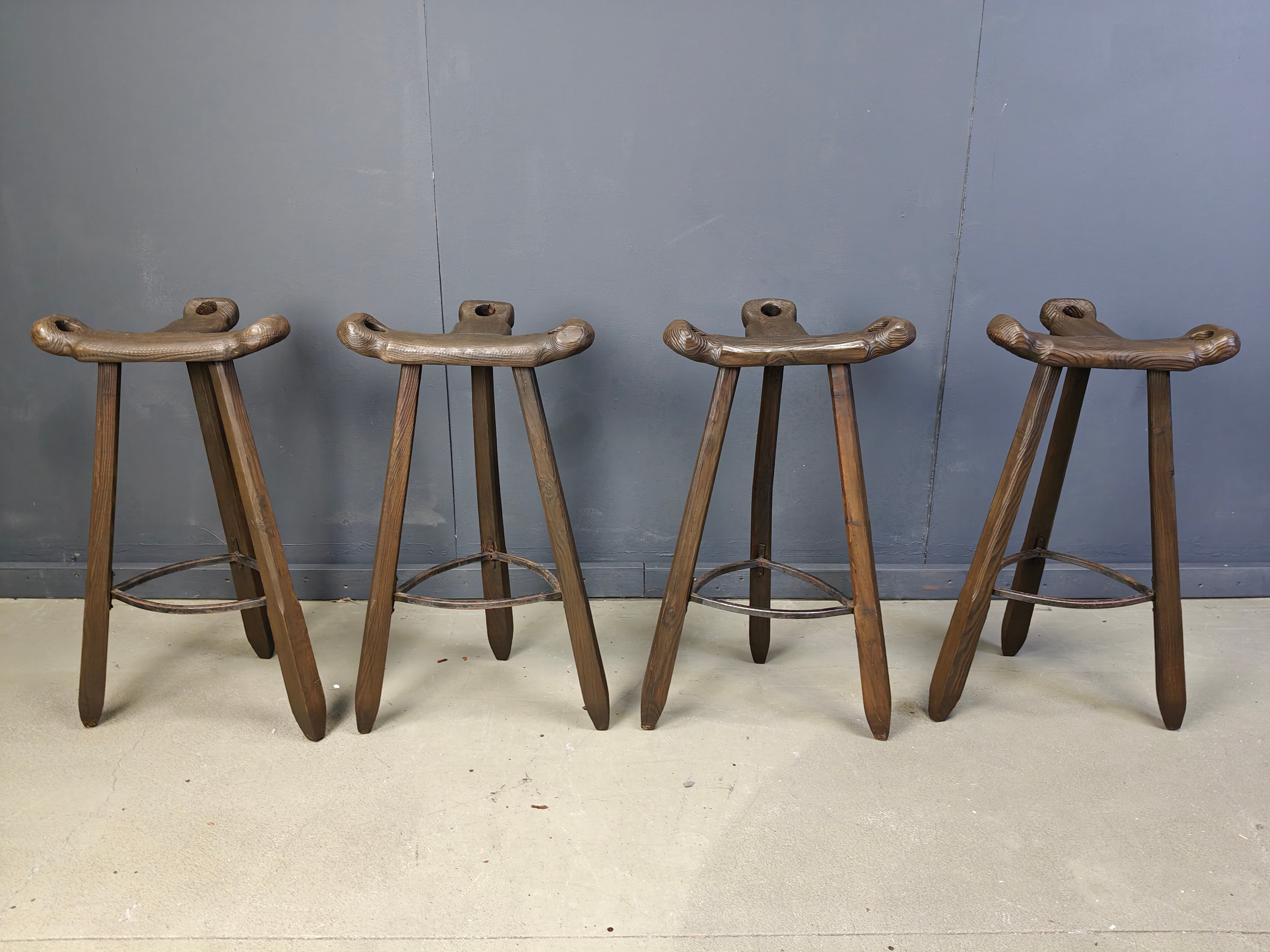 Mid-century brutalist bar stools - set of 4, 1960s