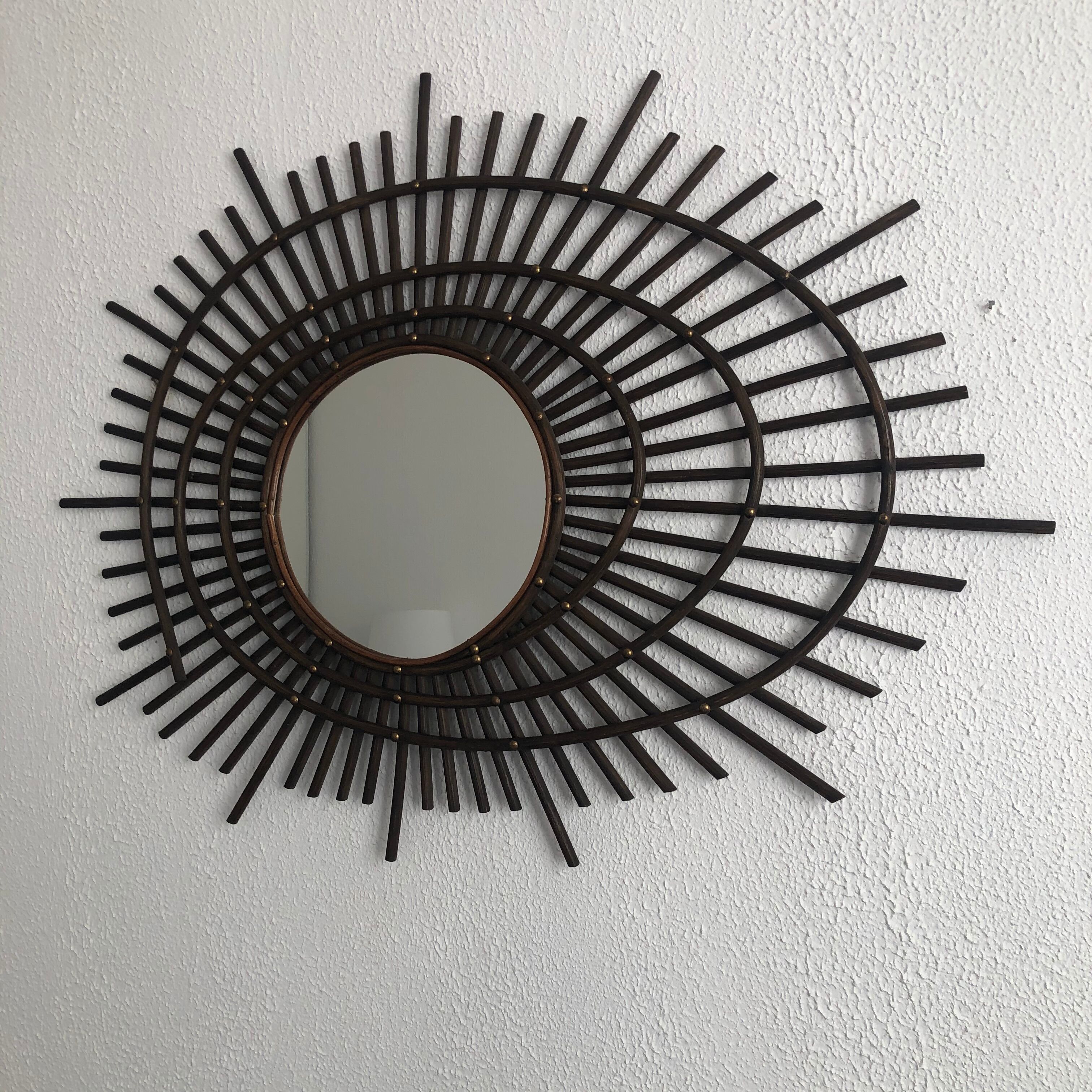 Vintage mirror 1960 orTF rattan sun - 80 x 67 cm