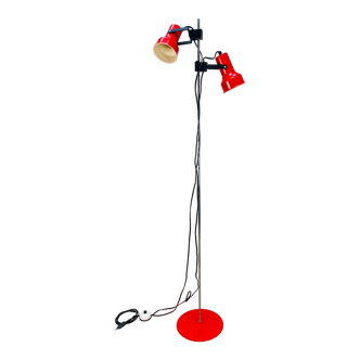 Lampadaire 2 spots rouges tige chromée SCE 1970