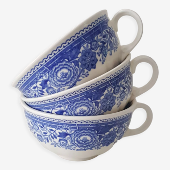 Tasses anciennes Villeroy & Boch, modèle Burgenland bleu. Ensemble de 3 tasses blanches et bleues