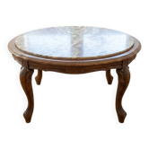 Table basse ronde classique en bois et plateau en marbre