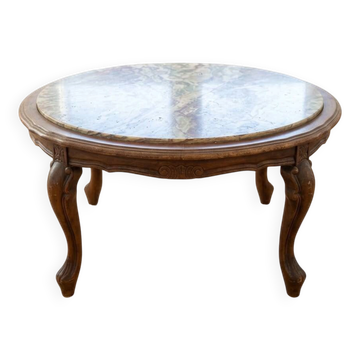 Table basse ronde classique en bois et plateau en marbre