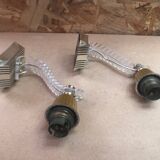 Pair of old golden plastic wall lamp + perspex plexi vintage