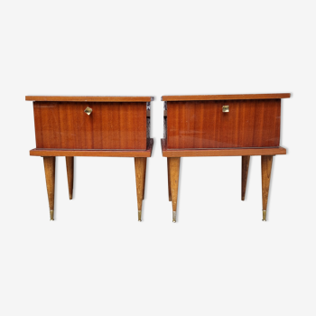 Pair of bedside tables, varnished wood, vintage, 50s