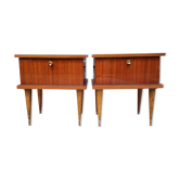Paire de tables de chevets bois vernis vintage années 50
