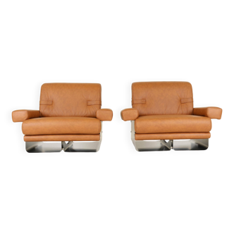 Lounge Chairs by Xavier Féal for Inox Industrie France, 1970s