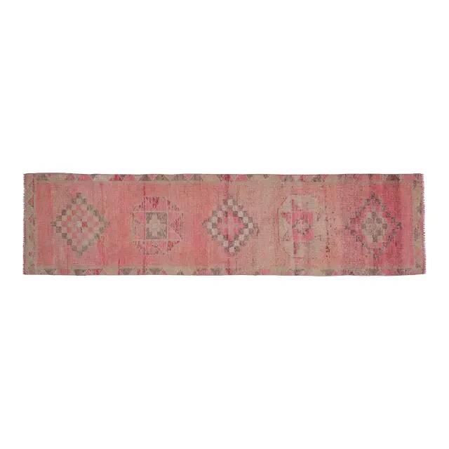 Pink Turkish Vintage Handmade Woven Wool Oushak Runner Rug 78x330