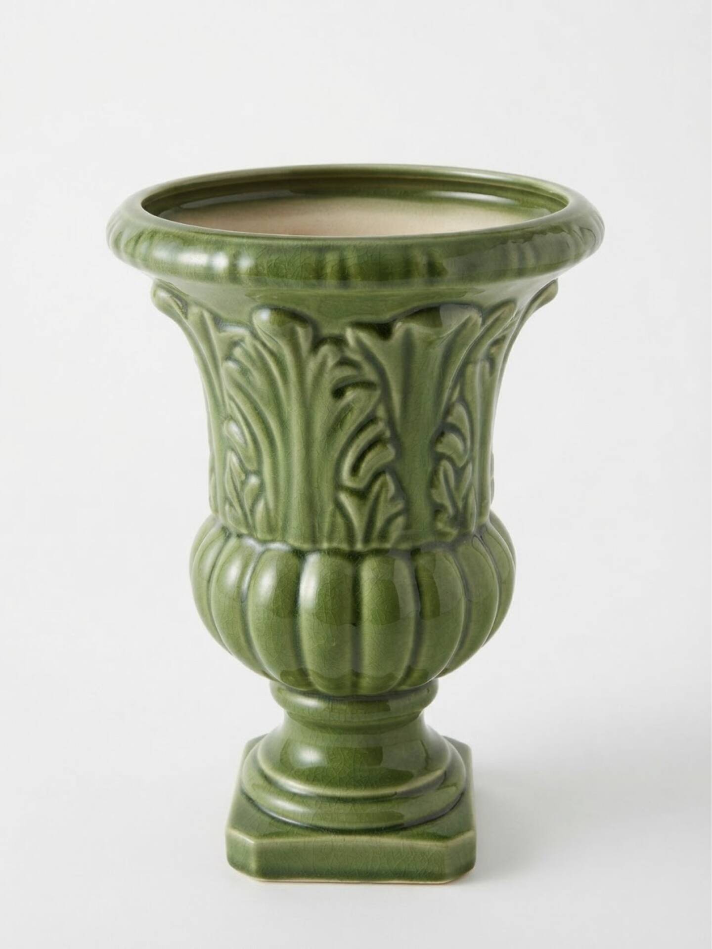 Vase Médicis, cache-pot vintage en céramique vert olive
