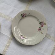 Set of 5 porcelain dessert plates pink and purple flowers