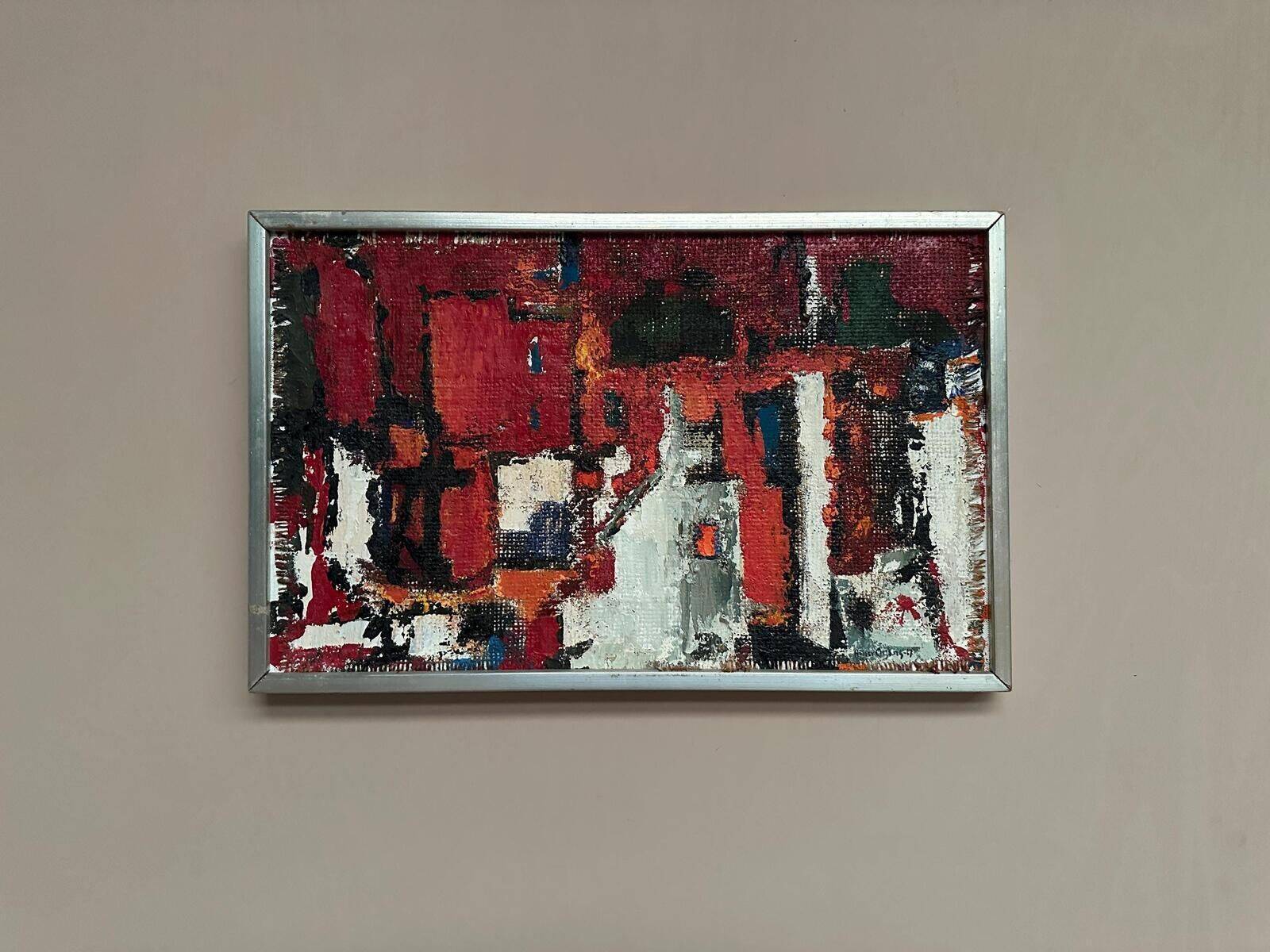 Original Swedish Oil On Canvas – “Cityscape In Red” By Holger Oijens (1907–2004) – Signed – Vintage & Framed