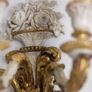 Pair of Louis XVI style wall lights in gilded and lacquered wood. Circa 1900.