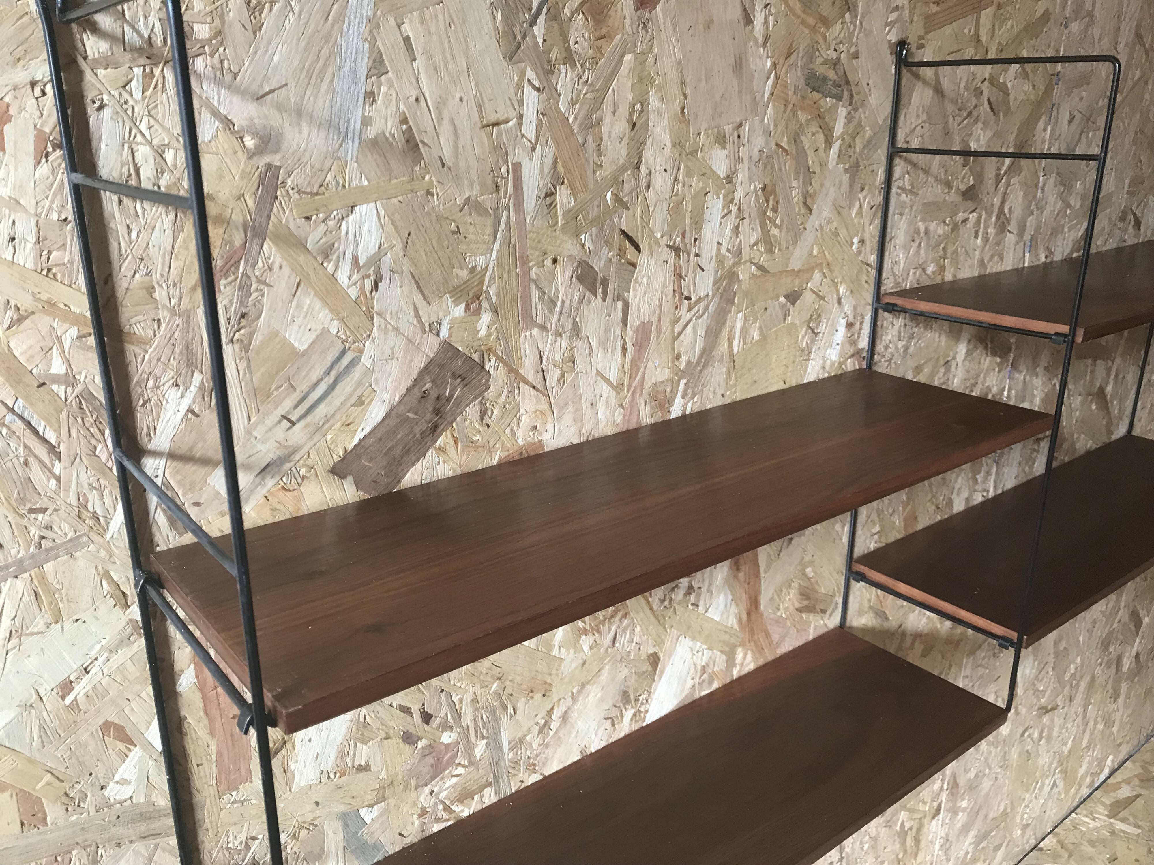 Vintage string wall shelf with 3 supports