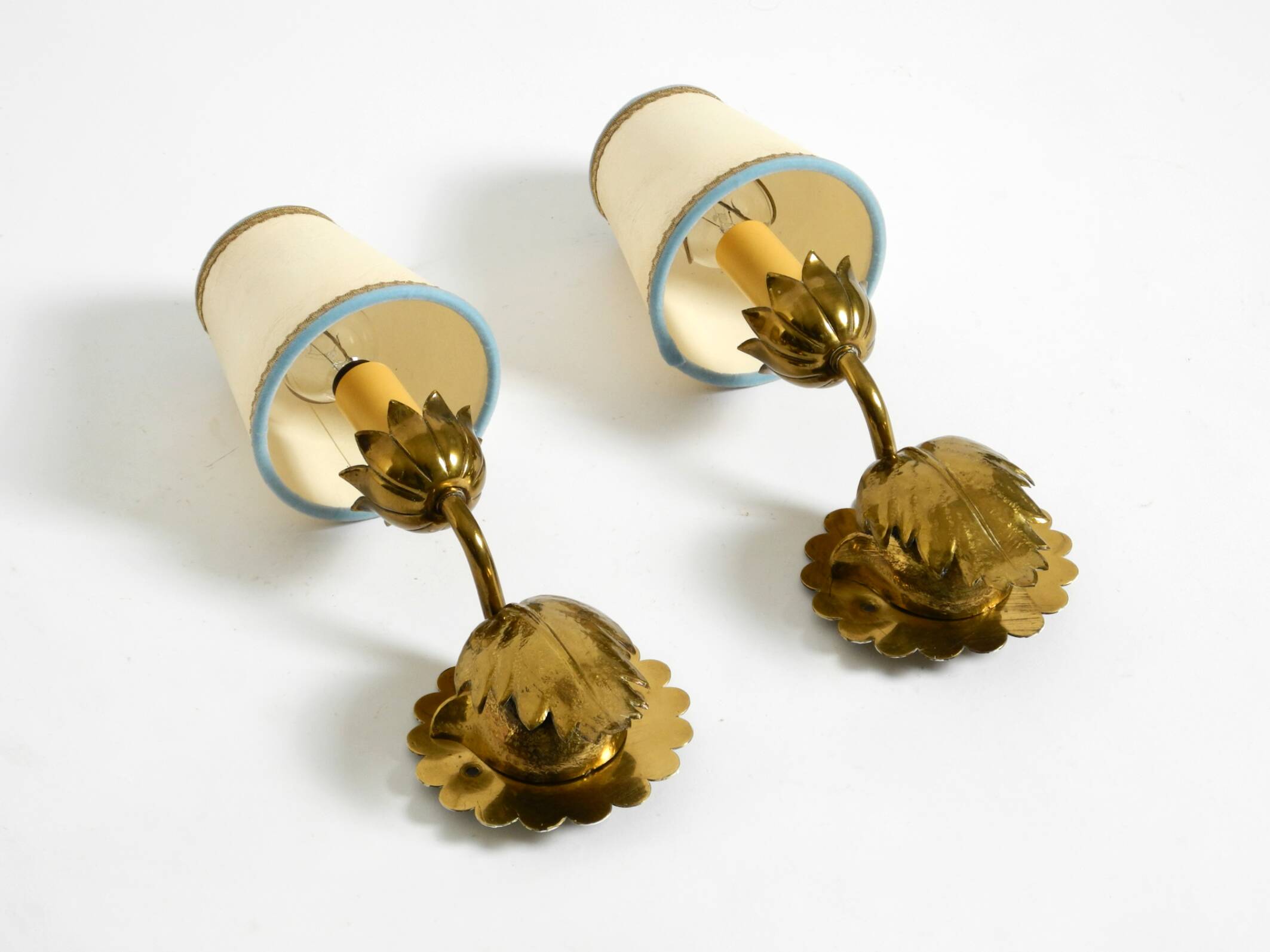 Two beautiful original Mid Century Modern floral wall lamps made of brass w