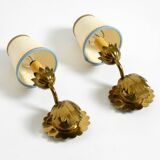 Two beautiful original Mid Century Modern floral wall lamps made of brass w