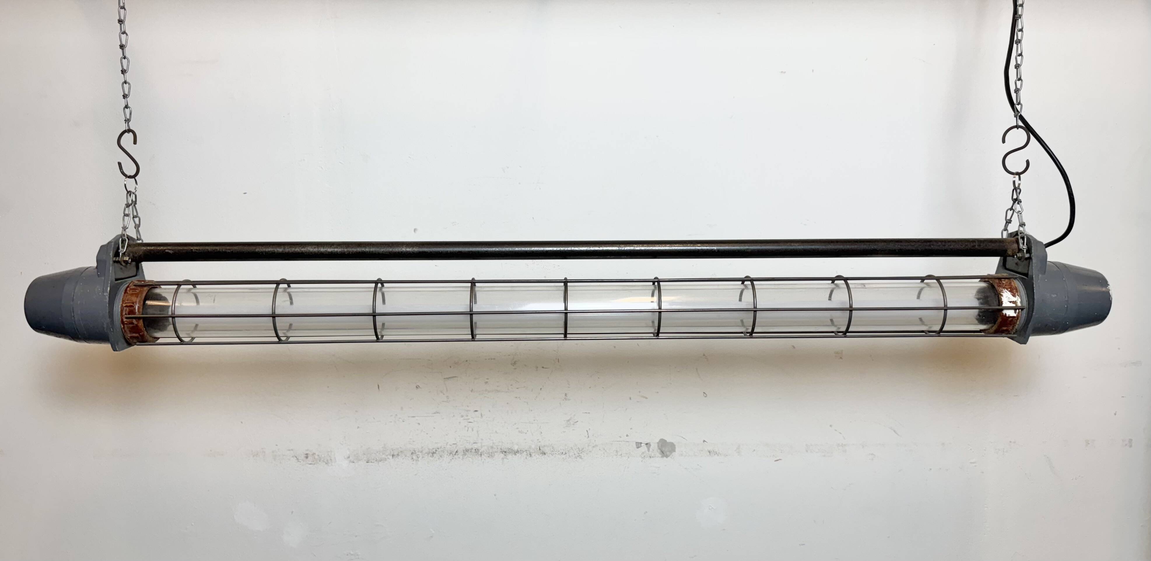 Large Grey Soviet Industrial Hanging Tube Light, 1970s