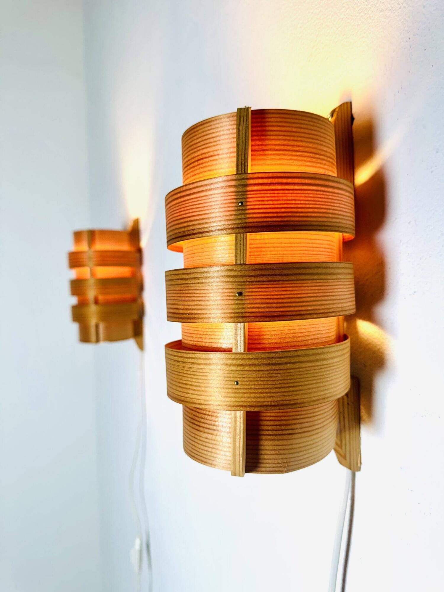 Set Of Curved Pine Veneer Wall Lamps By Hans-Agne Jakobsson For Markaryd, Sweden 1960S