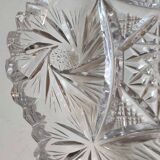 Vintage pocket tray in cut Bohemian crystal. Sophisticated star/brass patterns. Stylish Czech Boho