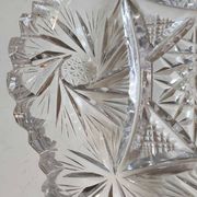 Vintage pocket tray in cut Bohemian crystal. Sophisticated star/brass patterns. Stylish Czech Boho