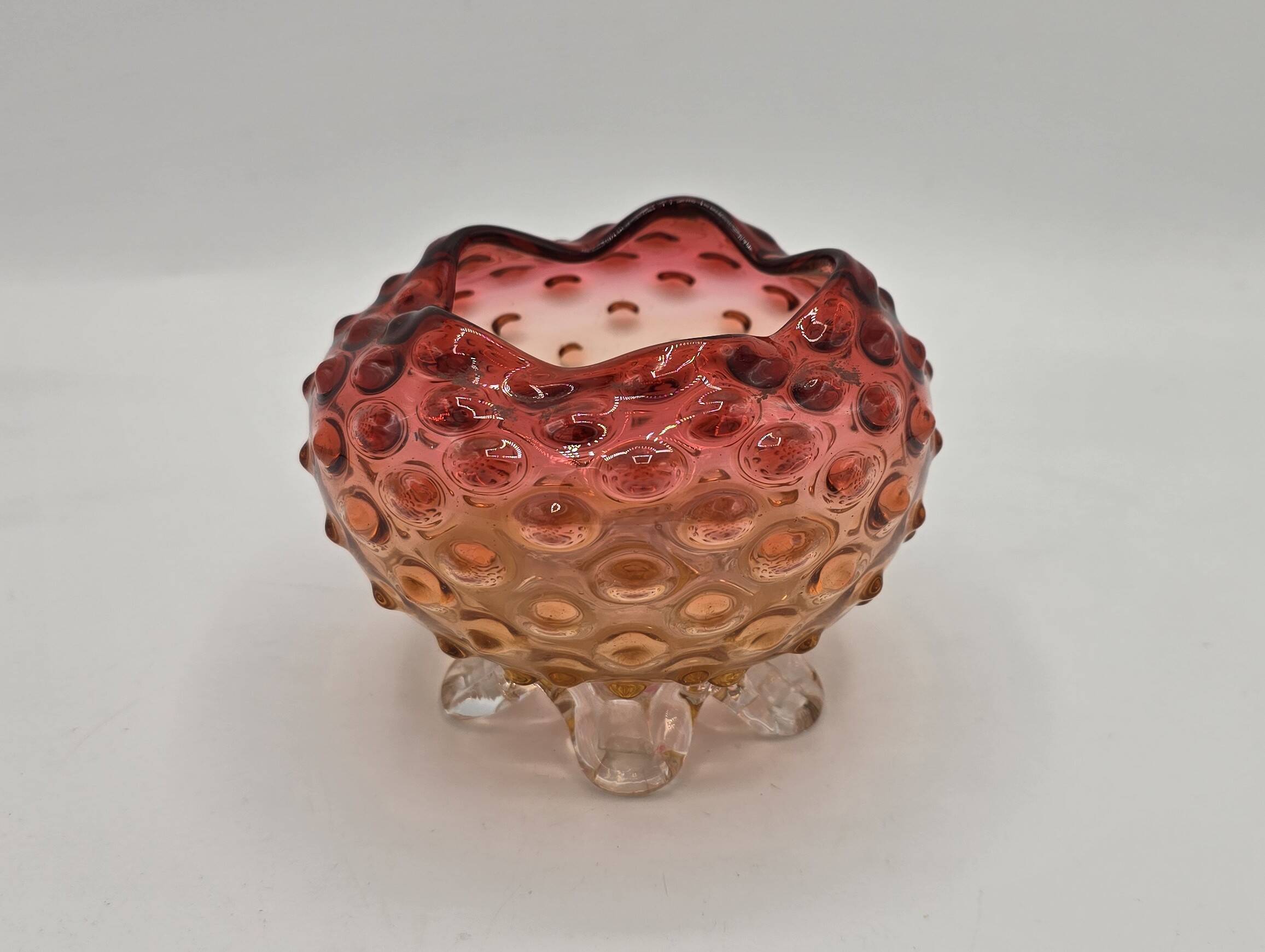 Bowl - glass pocket bowl with bubble decoration - Czechoslovakia, circa 19