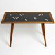 Beautiful long Mid Century walnut wood coffee table with a mosaic surface