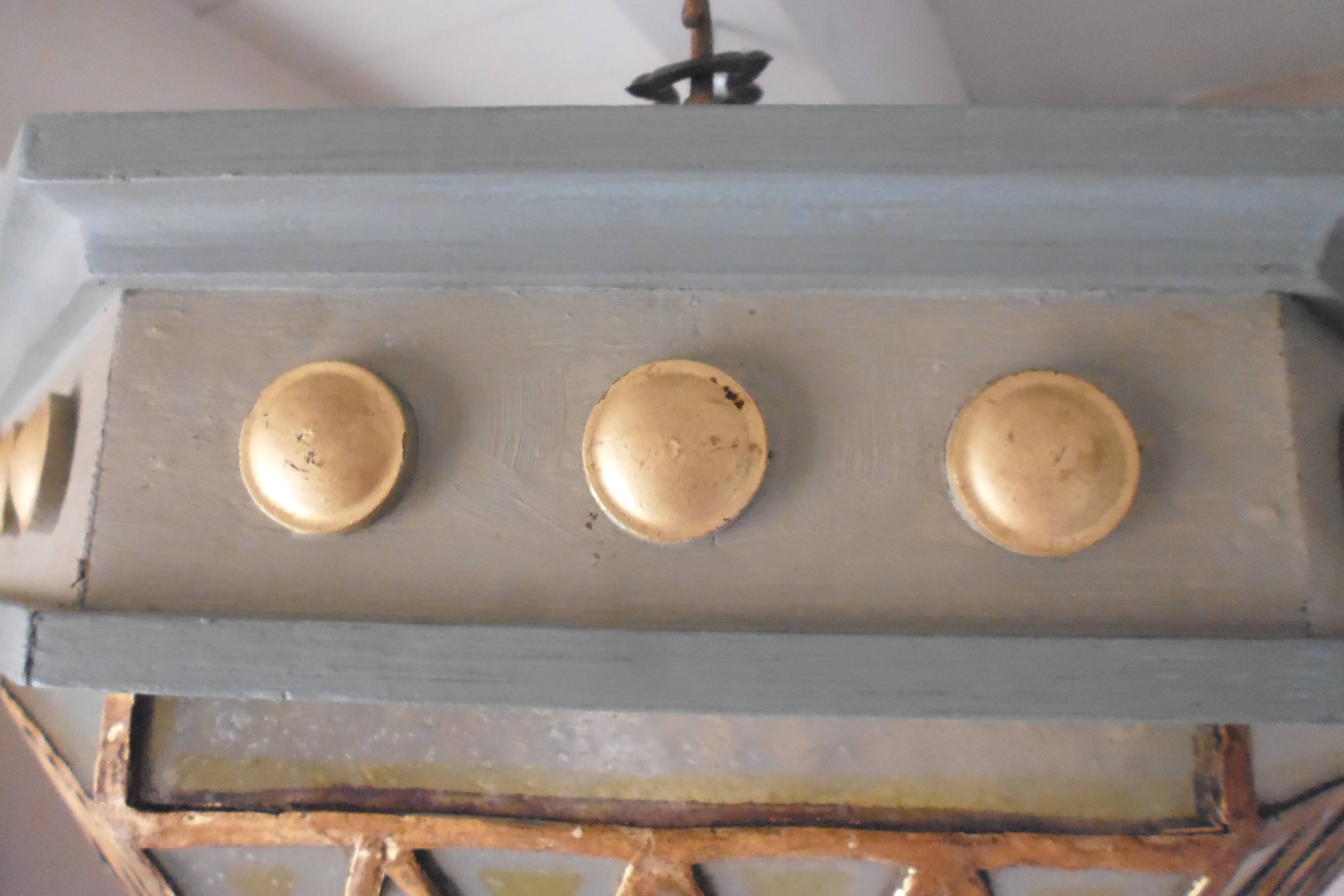 Large octagonal ceiling art deco wood and 1940s bubbled glass