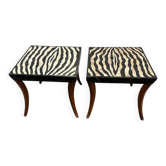Striking pair of Italian zebra inlaid tessellated stone tables with refined curves