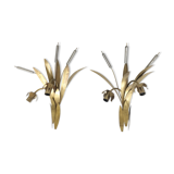 Pair reed and brass leaves sconces