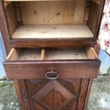 Solid oak wardrobe with 2 doors and 1 drawer in neo Louis XIII style.