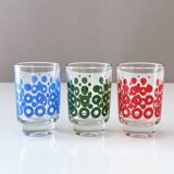 6 colourful vintage glasses, shot glasses Glashütte, 70's