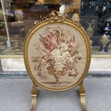 Gilded wooden screen and Napoleon III floral tapestry