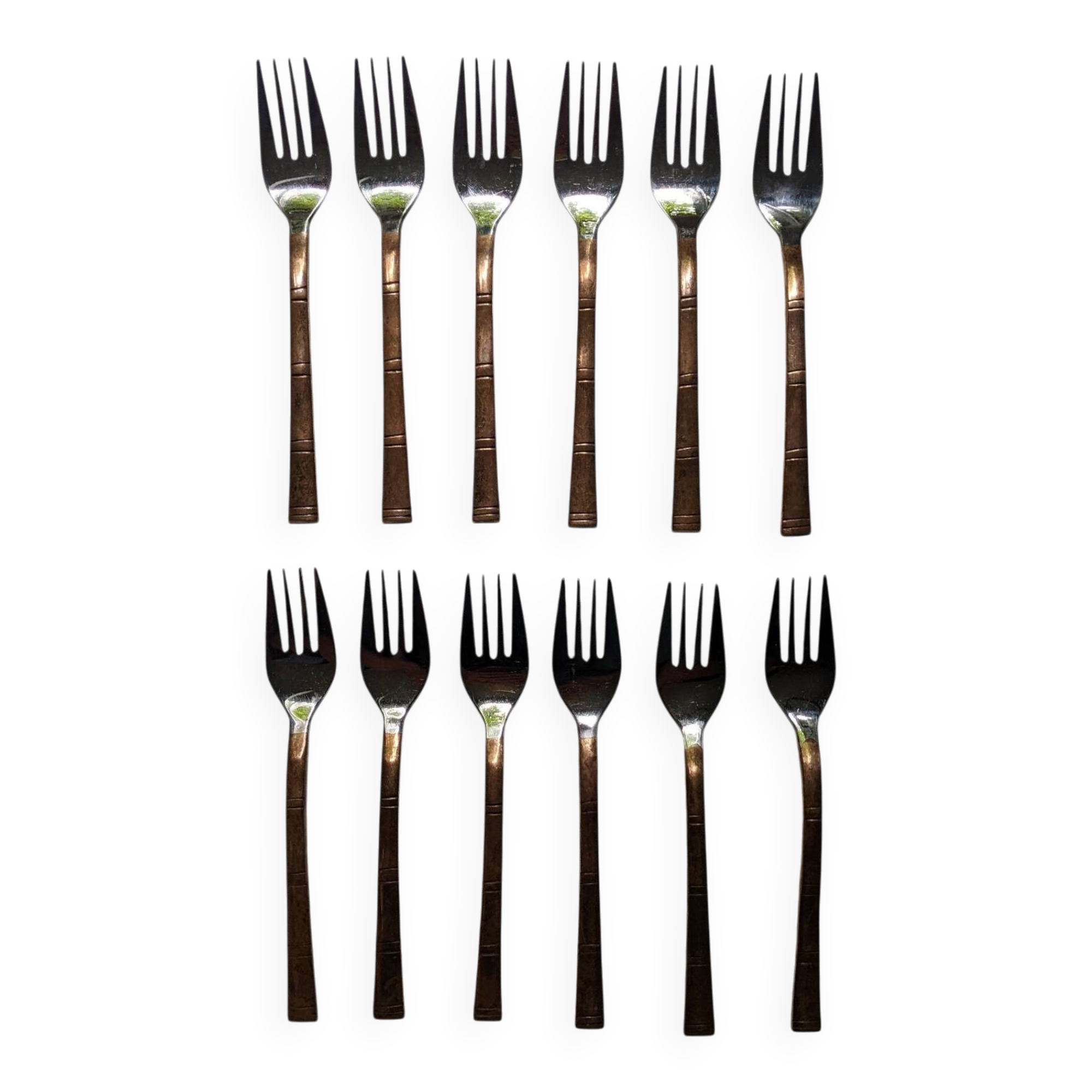 Lot de 12 fourchettes manche façon bambou en laiton