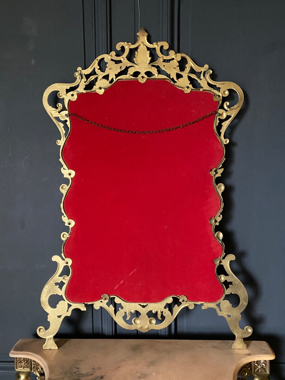 Gilded bronze console Louis XV style and its Mirror Mid-twentieth Marble