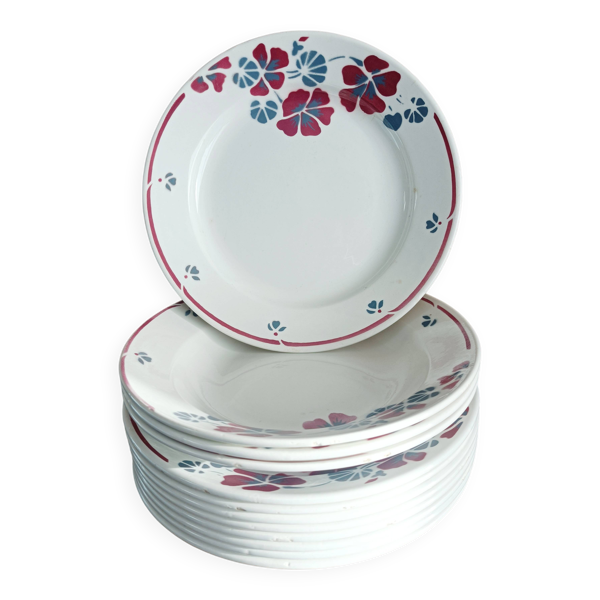 Lot de 12 assiettes en faïence Salins, Nelly rouge