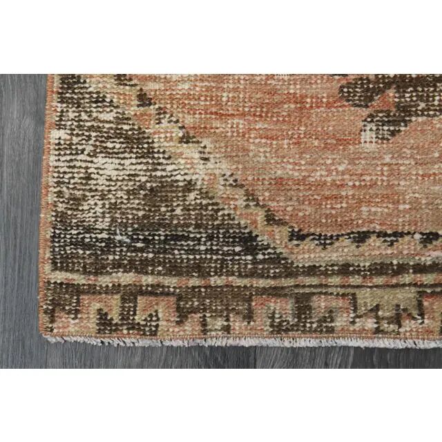 1970s Vintage Turkish Oushak Handmade Wool Cotton Orange Runner Rug 83x358