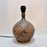 Lampe en grés vintage artiste Alain Blanchard 1970 fougère abat-jour corde raphia campagne