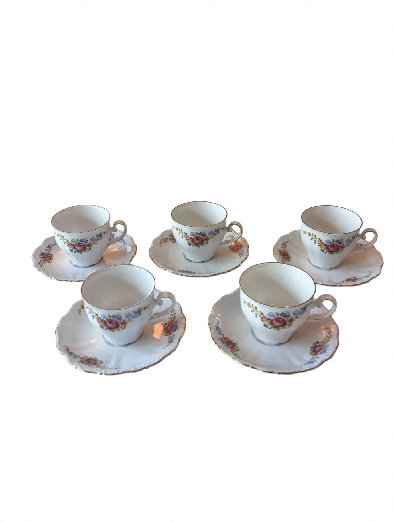 5 floral porcelain cups Bavaria, vintage